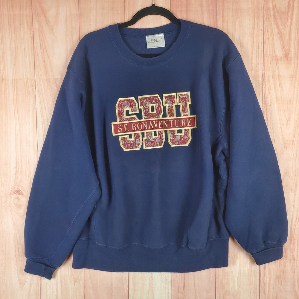 Vintage Sweatshirt Sz Large St Bonaventure Bonnies Cutout Letters Paisley